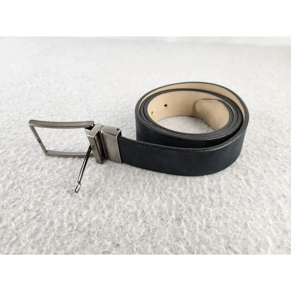 1901‎ Nordstrom Men's Black Suede Leather Belt Sz 38 Brass Silver Buckle Brazil